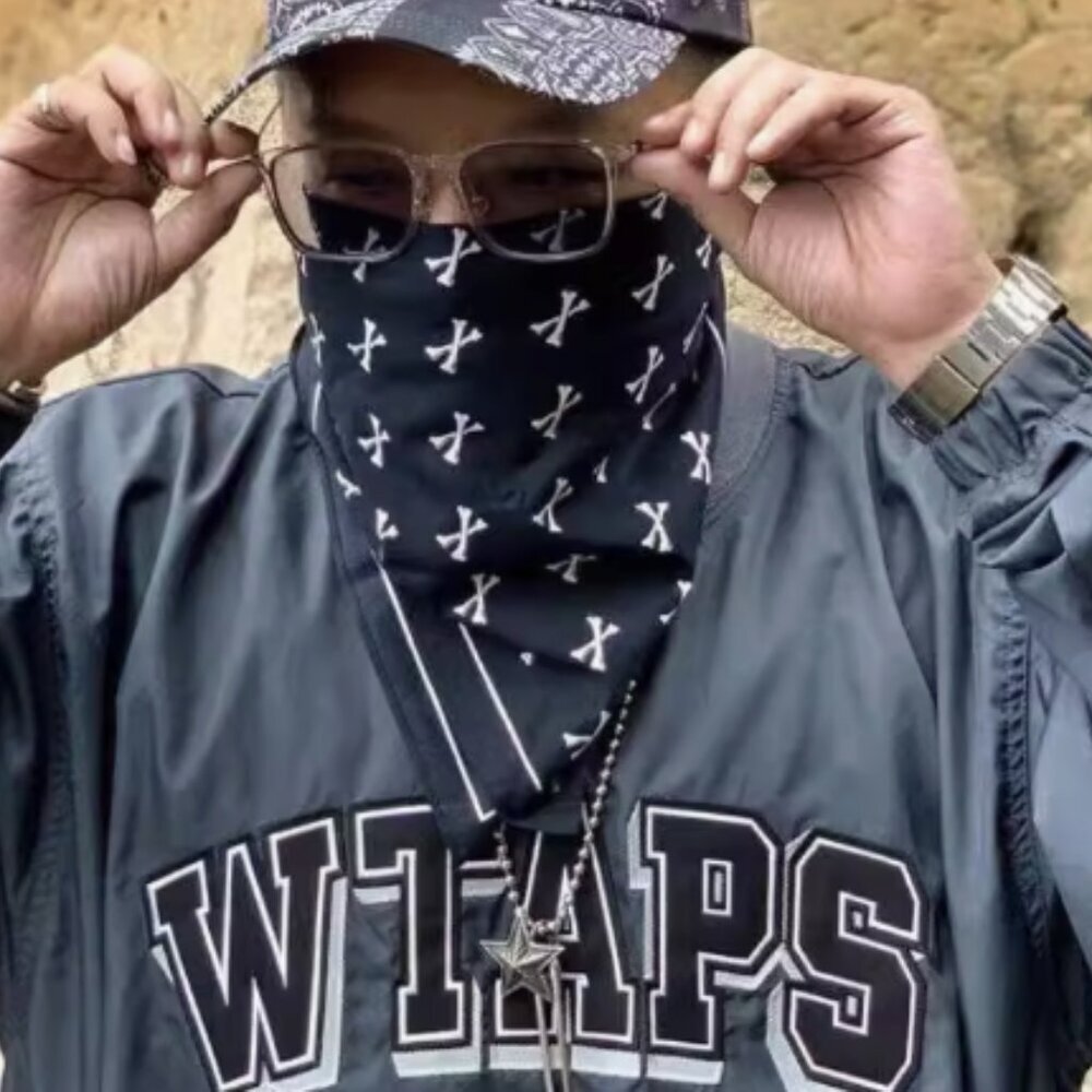 WTAPS - Black Hand Printed Bandana